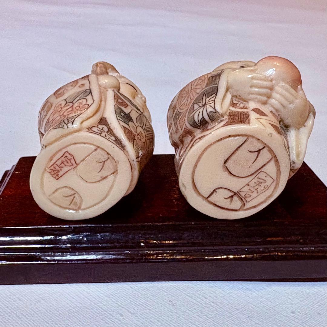 希少 骨董品 天然素材 福の神 寿老人 福禄寿 根付 縁起物 美品