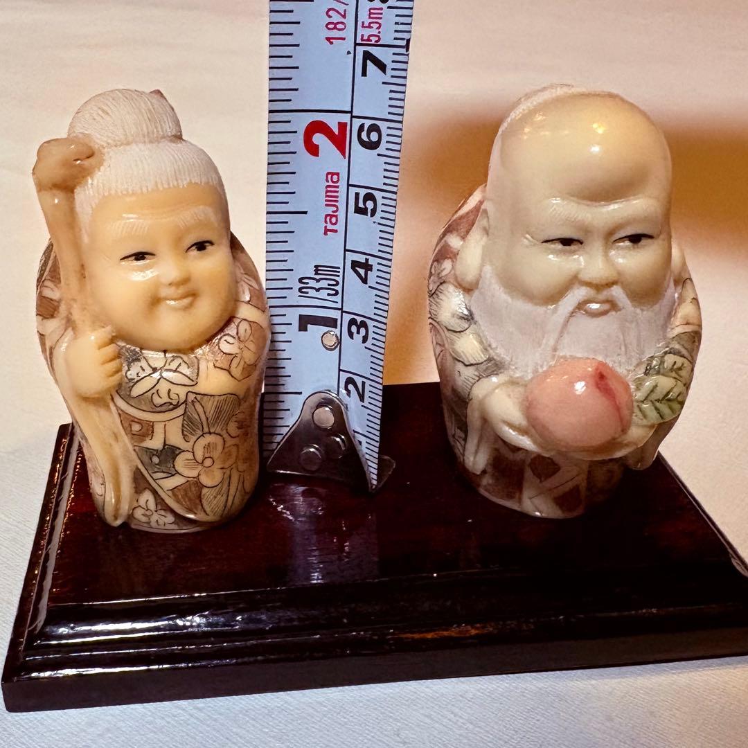 希少 骨董品 天然素材 福の神 寿老人 福禄寿 根付 縁起物 美品