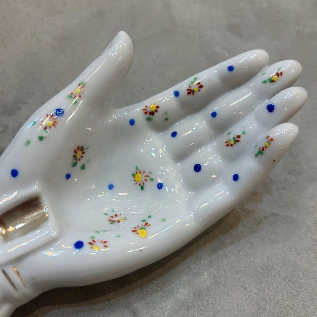 50s ハンド　手　花柄　オブジェ　置物　ビンテージ　レア　ハンドトレイ