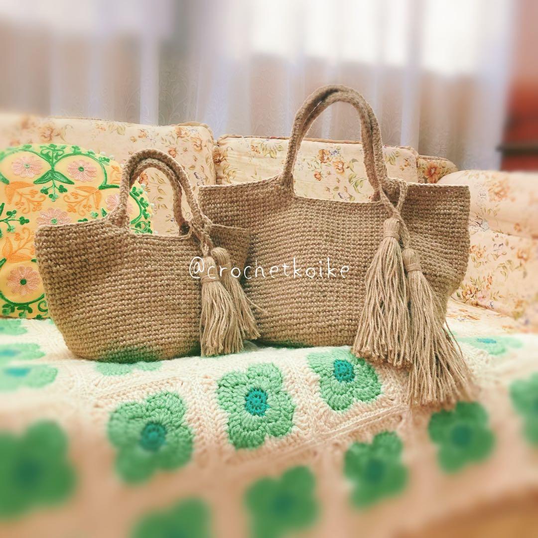 Spring価格❤️【受注制作】大きめ麻紐バッグ マルシェバッグ ロングタッセル付