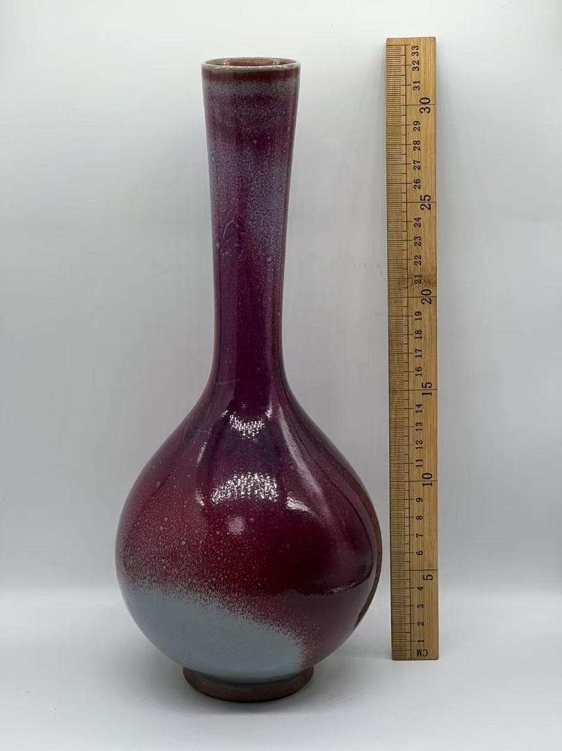 鈞窯　天青釉紫斑長頸瓶 天藍釉 辰砂　花入　花瓶　茶道具 唐物(B-105)
