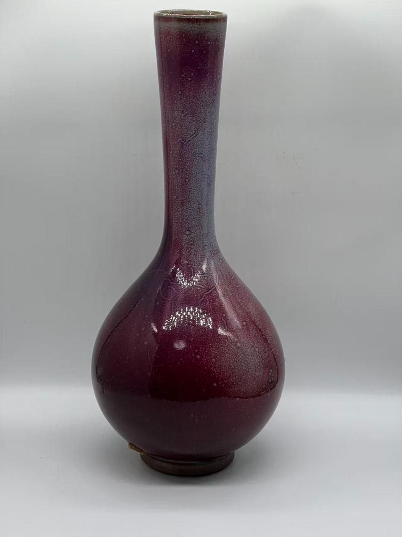 鈞窯　天青釉紫斑長頸瓶 天藍釉 辰砂　花入　花瓶　茶道具 唐物(B-105)
