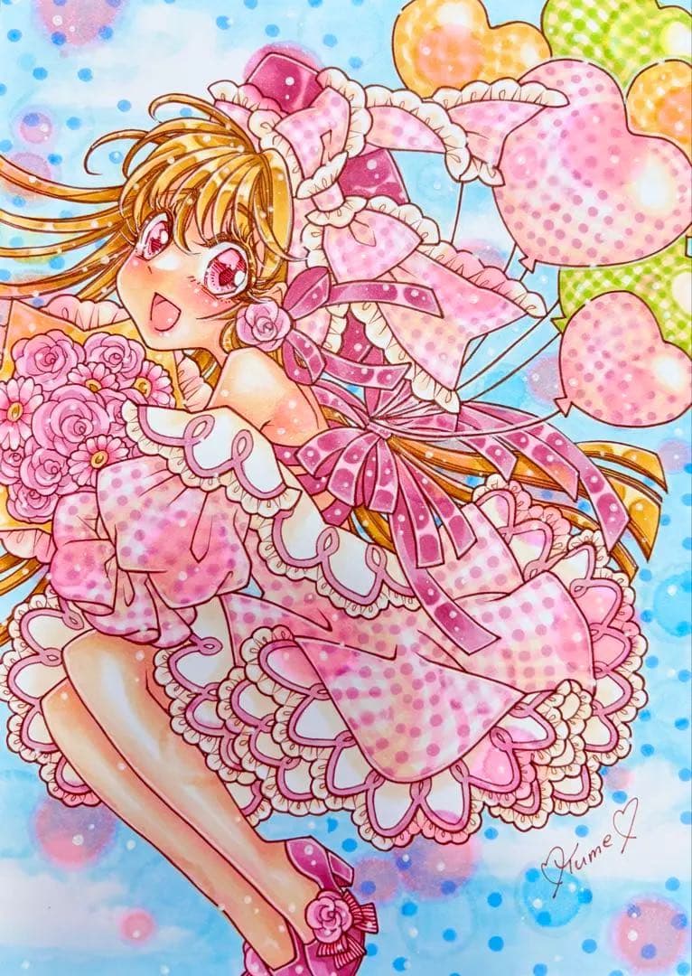 spring balloon ♡*⃝̣◌⑅⃝♡イラスト　原画　女の子　かわいい