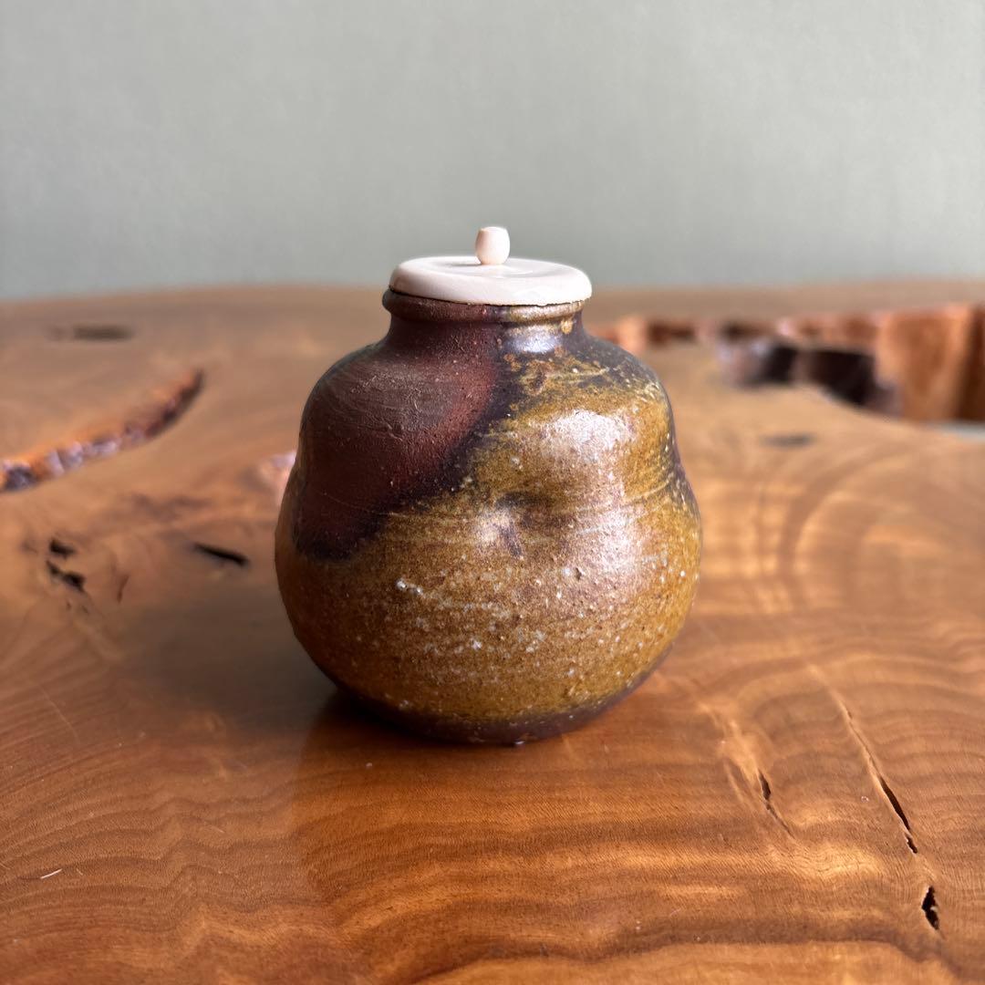 備前焼 瓢型茶入 乗松俊行 茶道具 共箱 西陣織の仕覆付き（国司間道）