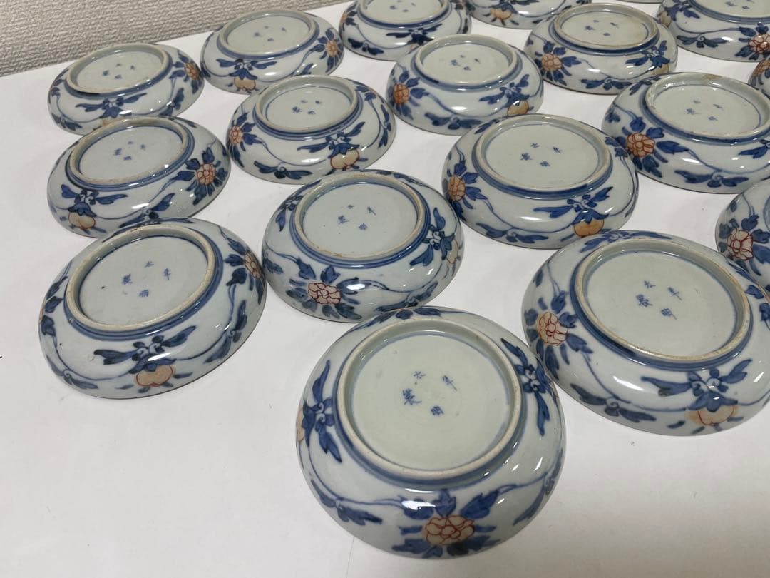 【現状品】古伊万里 太明年製 染付 朱絵 金彩 皿 小皿 割烹 懐石 19枚