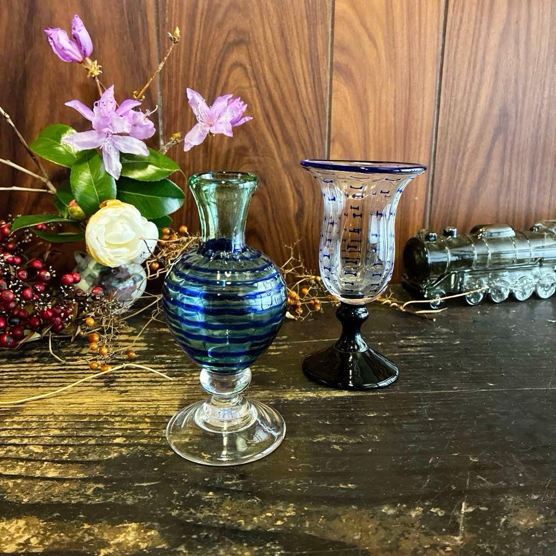 骨董　作家物　スタジオガラス　舩木倭帆　２色使い　流線紋　一輪挿し　花器