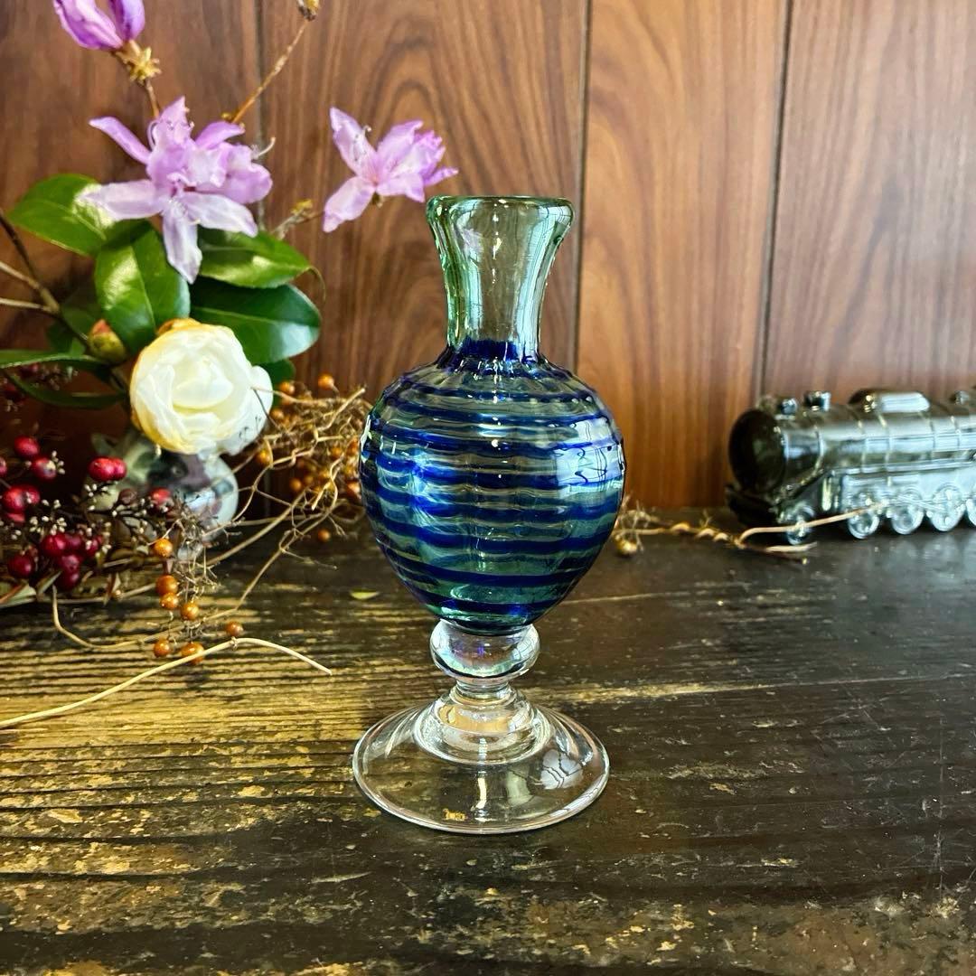 骨董　作家物　スタジオガラス　舩木倭帆　２色使い　流線紋　一輪挿し　花器