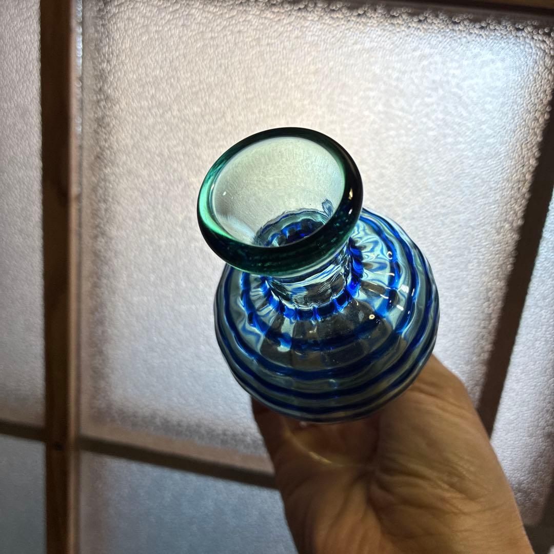 骨董　作家物　スタジオガラス　舩木倭帆　２色使い　流線紋　一輪挿し　花器