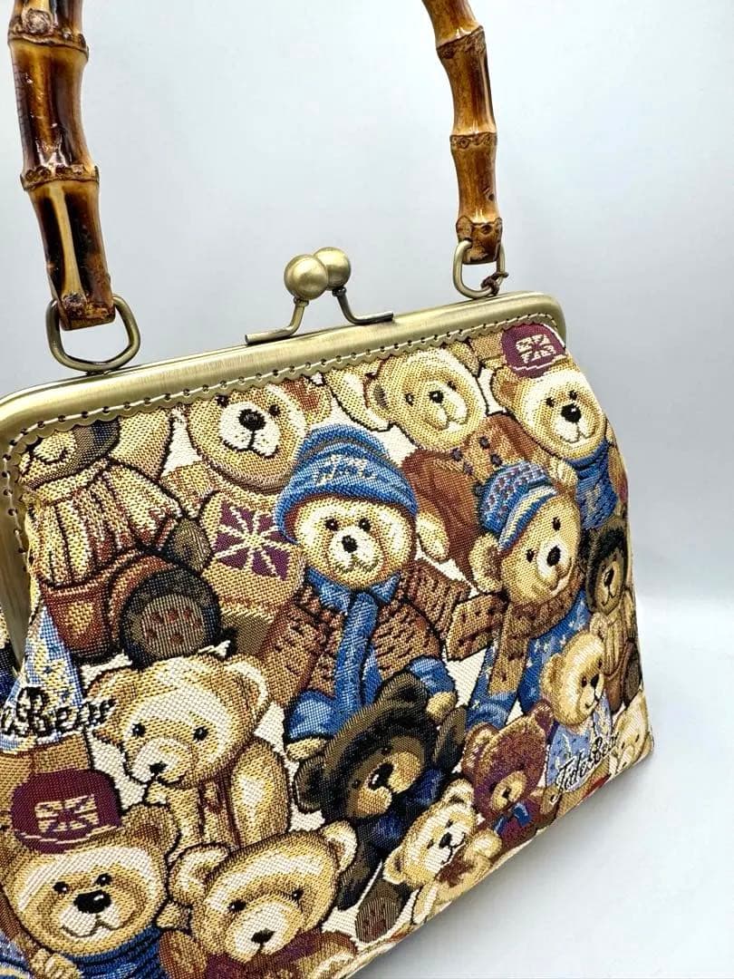 【ハンドメイド】がま口 ハンド バッグ バンブー 持ち手 #577