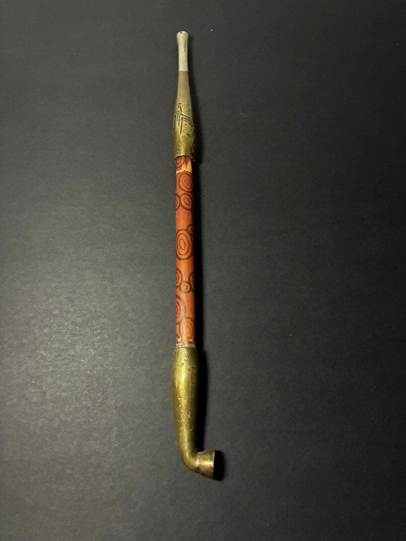 アンティーク煙管 純銀吸口 真鍮胴 竹羅宇 草花彫刻 時代物