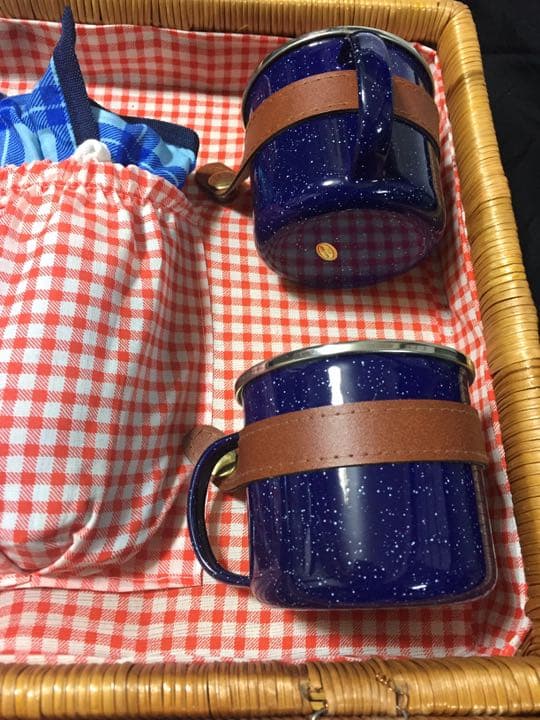 キャンピングバスケット パーコレーター ホーロー食器セット