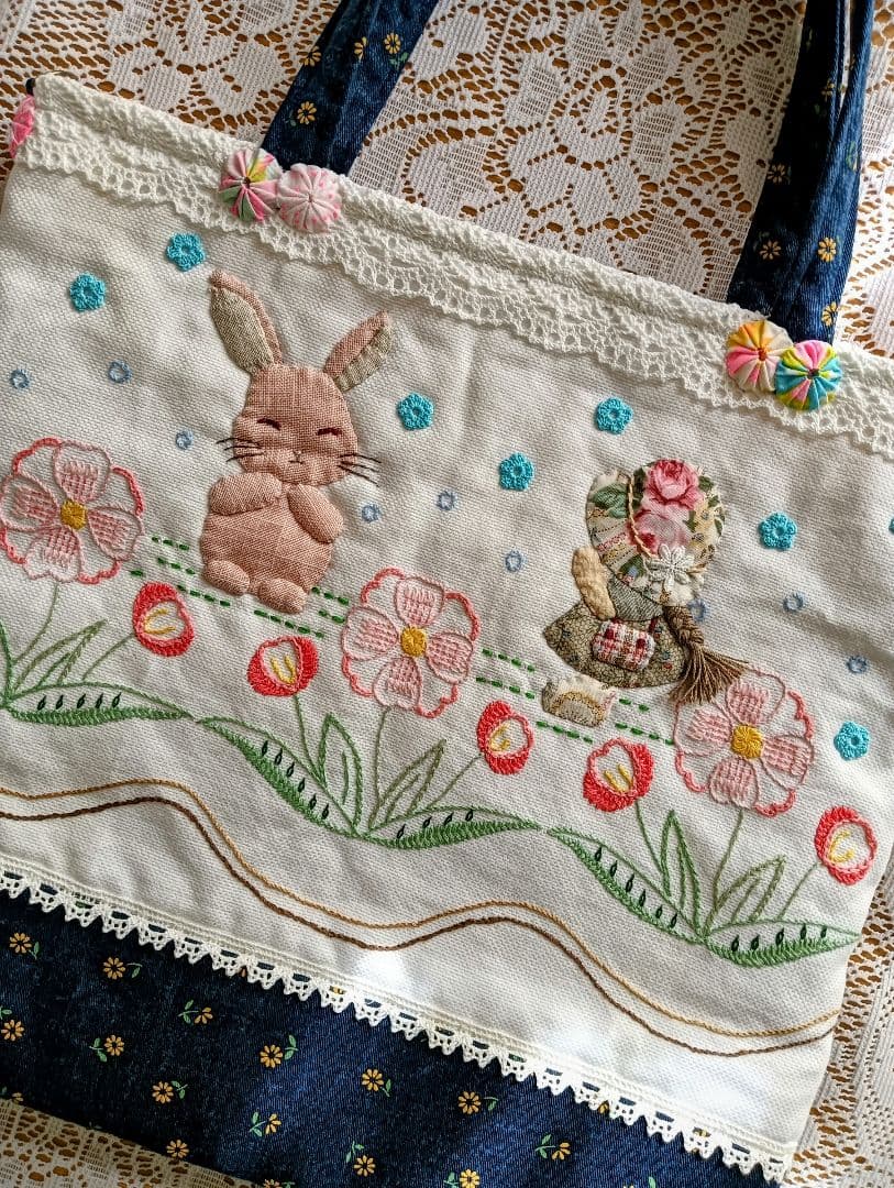 スーちゃん 手刺繍の大きなバッグ