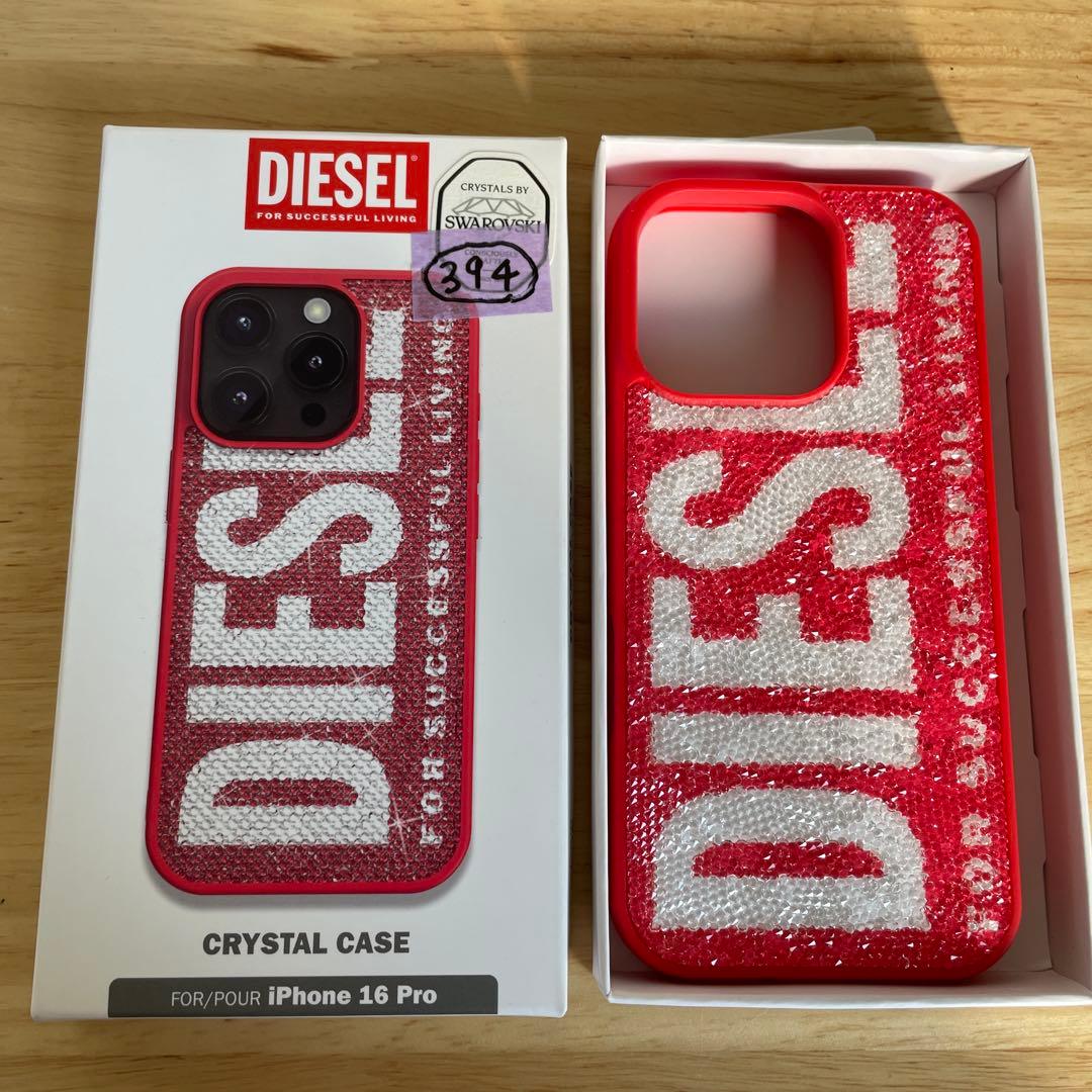 DIESEL iPhone16proケースクリスタルブランド ロゴ デザイン 赤