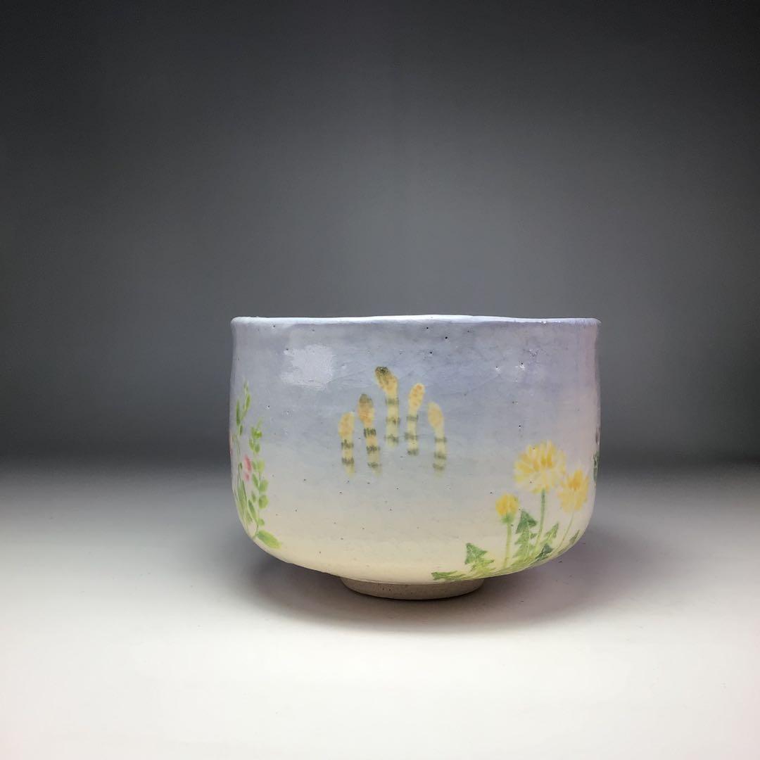 ウ344 茶碗『楽入造』『春の野　茶碗　共箱』茶道具　抹茶碗