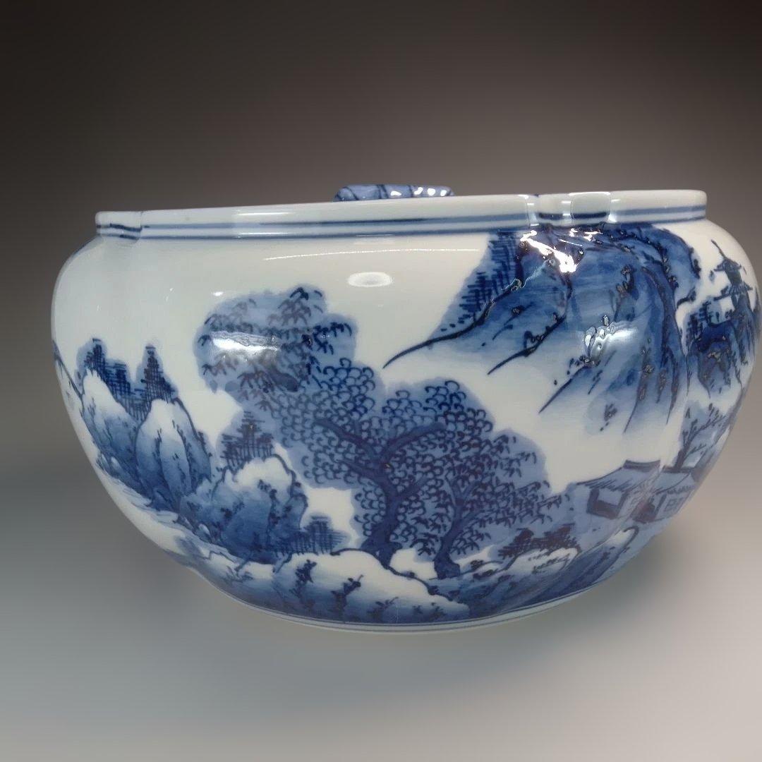 染付　水指　祥堂　捻梅　水差し