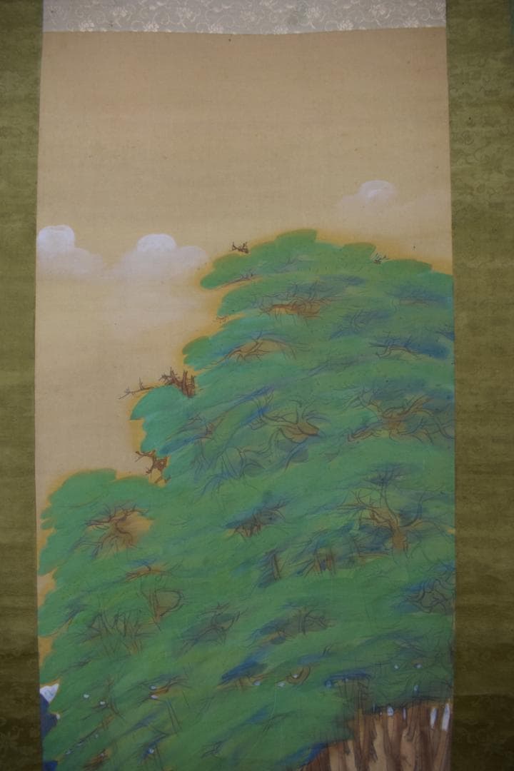 【真作】加藤國堂/国堂/青緑梅花人物図/青緑山水図/掛軸☆宝船☆Y-591　JM