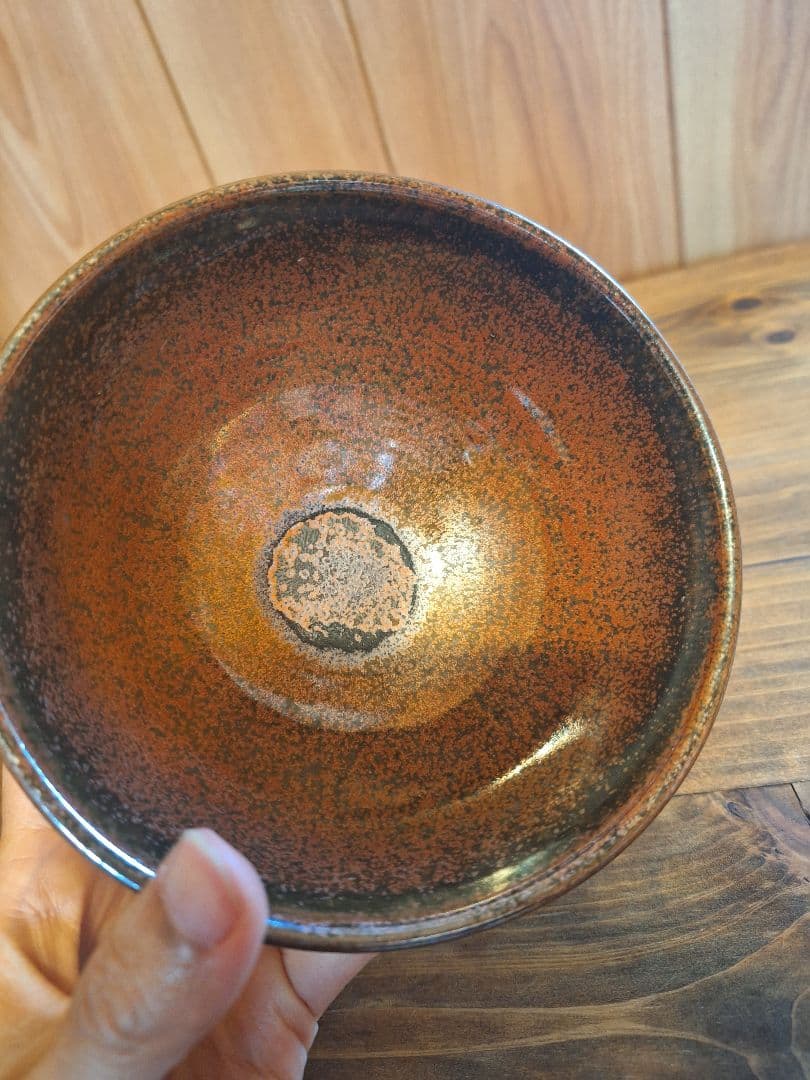 天目茶碗　赤茶　 抹茶碗　茶道具　お碗　飴釉　陶器　器　茶器　茶道　作家不明