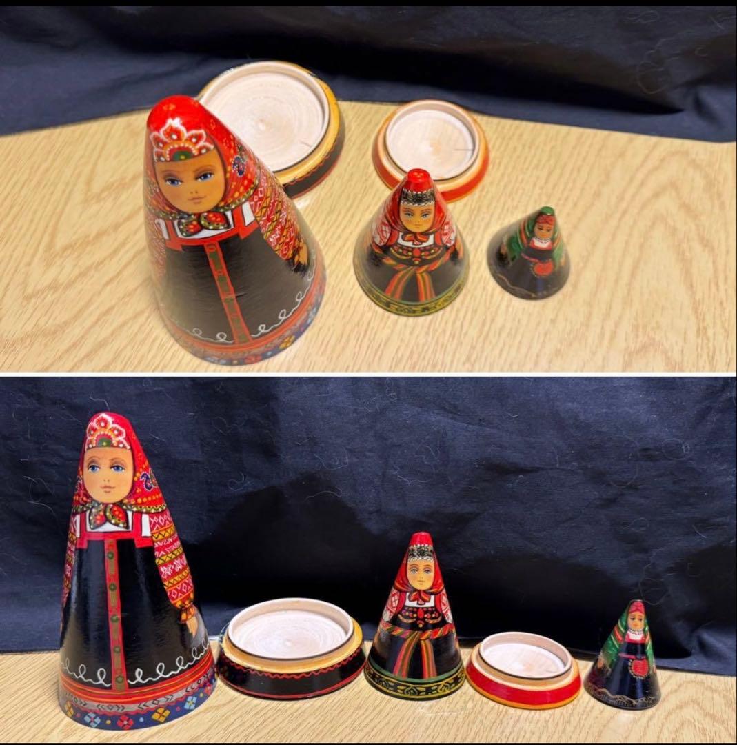 月末セール‼️ロシア　アーティスト　ダロブエア作品　三角マトリョーシカ　3体