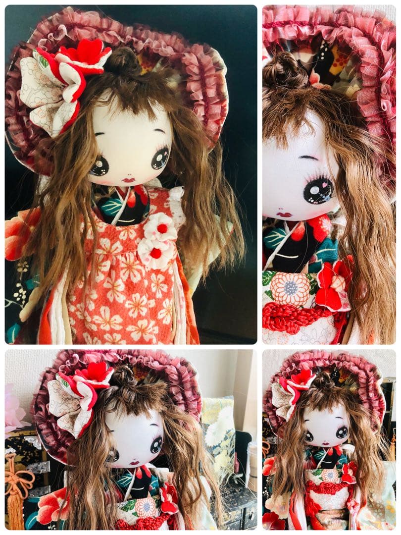 ＊夢 着物 文化人形＊お人形 布人形 約30cm エプロン着せ替え 古布＊