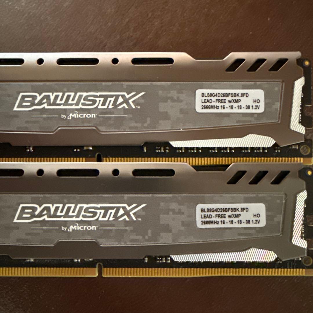 Micron BALLISTIX 8GB DDR4 2666メモリー x2枚