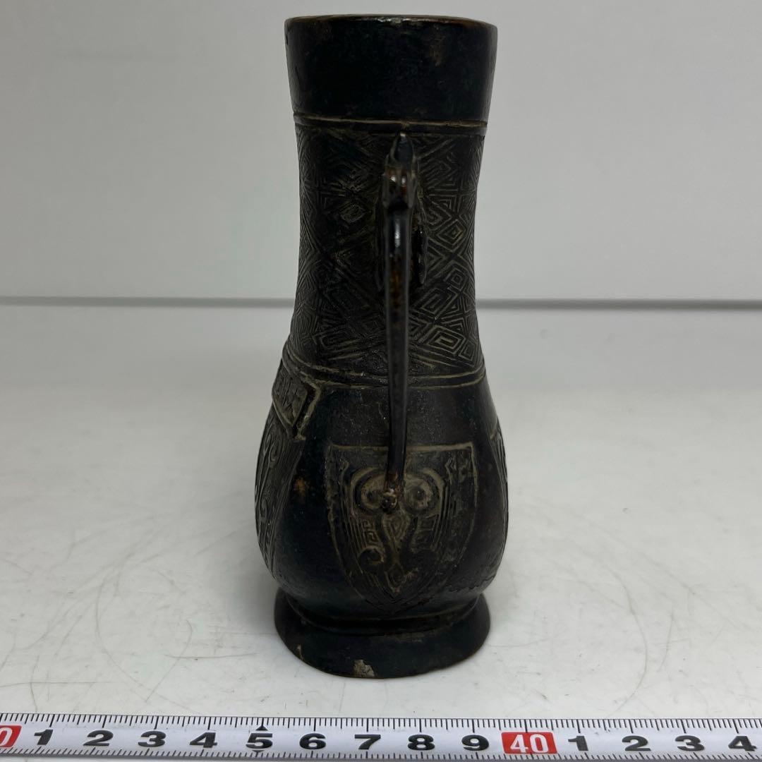 中国古玩大明宣特年表古銅龍互花瓶　406g 東奏8-0219☆2F