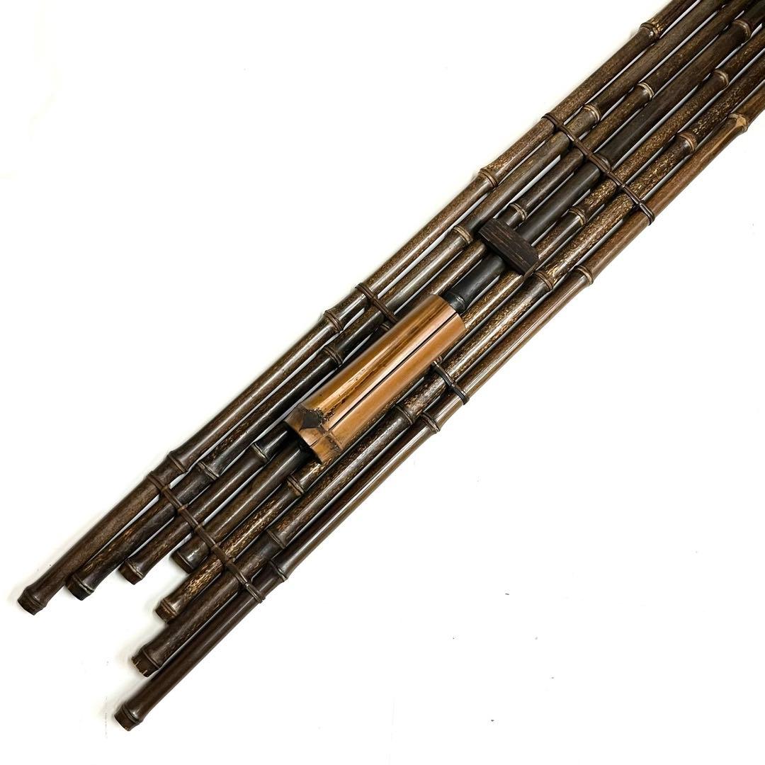 希少・時代物■黒竹　垂撥（すいはつ）7本組・掛け花器・茶道具・竹工芸・インテリア