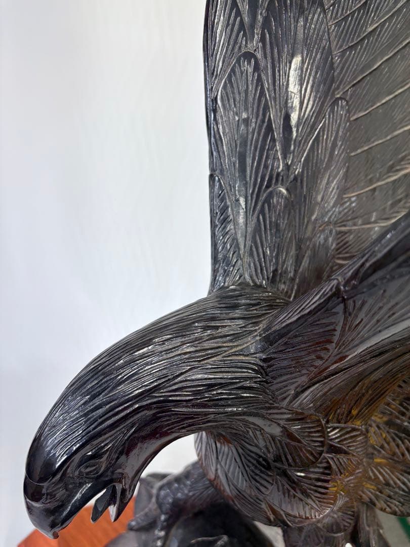 鷹 鷲 彫刻 木製 木工芸 黒色 鳥 アンティーク　コレクション