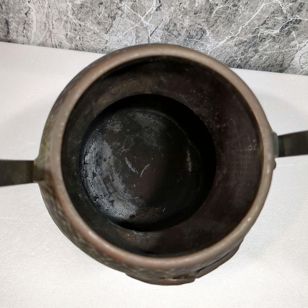 銅製花器 網代花器 高岡銅器 勝彦 約47cm 取っ手付 瓢箪 蔦紋 竹編籠型