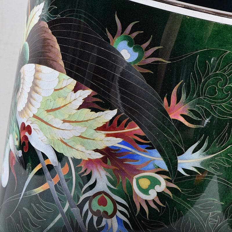 七宝焼　青透釉　鳳凰文　花瓶　箱付　G　R9589H