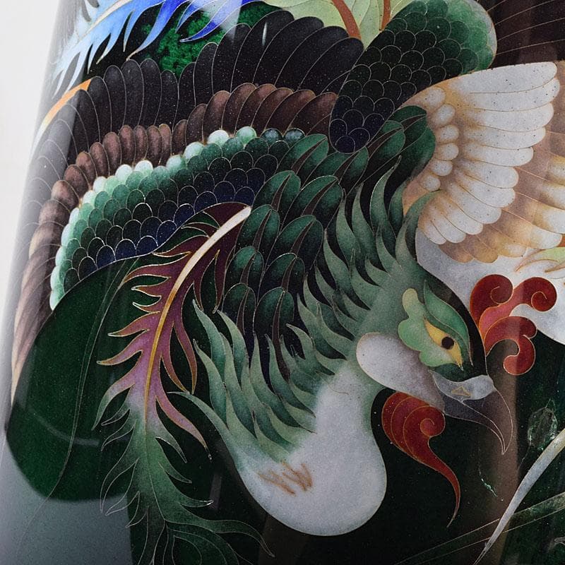 七宝焼　青透釉　鳳凰文　花瓶　箱付　G　R9589H