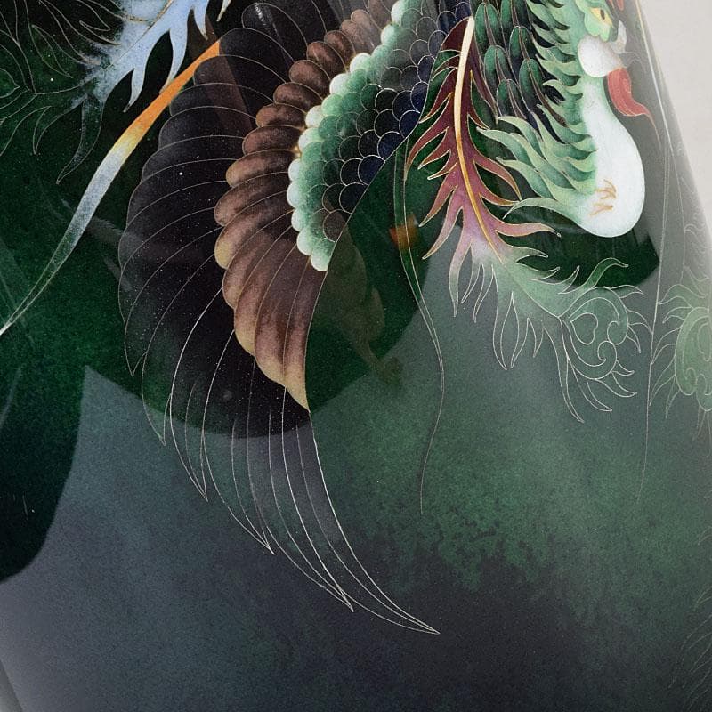 七宝焼　青透釉　鳳凰文　花瓶　箱付　G　R9589H