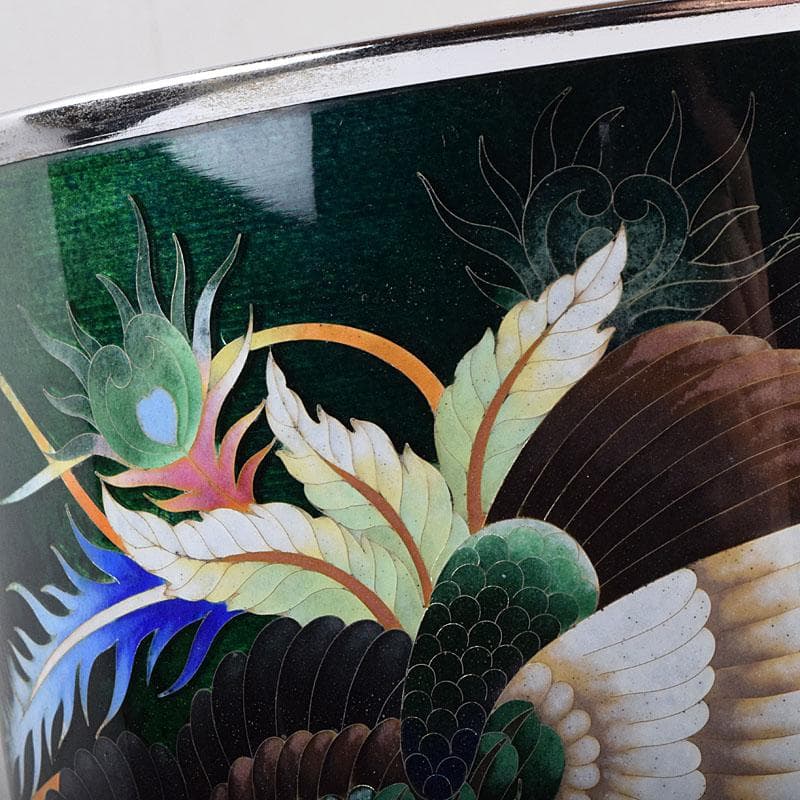 七宝焼　青透釉　鳳凰文　花瓶　箱付　G　R9589H