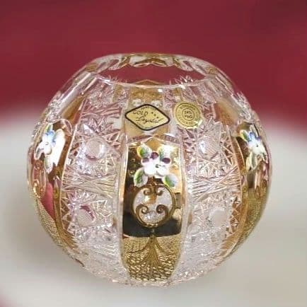 Vintage❗️BOHEMIA GOLD クリスタル花瓶 24%PhO 丸型