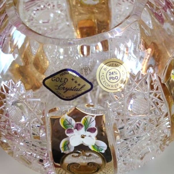 Vintage❗️BOHEMIA GOLD クリスタル花瓶 24%PhO 丸型