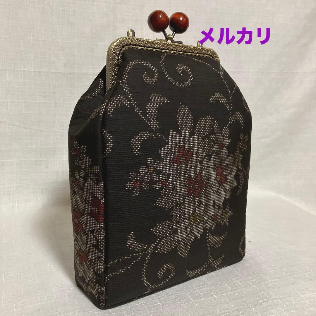 本場泥大島紬　がま口スマホショルダーバッグ　ハンドメイド