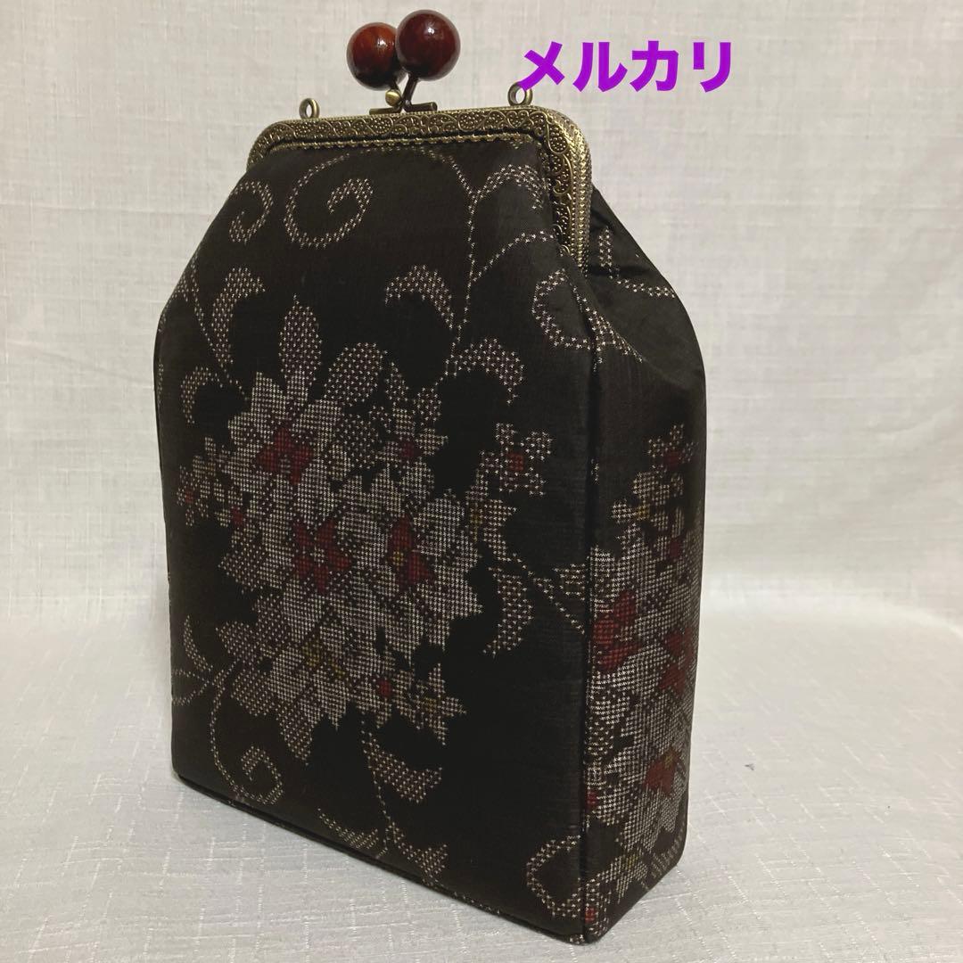 本場泥大島紬　がま口スマホショルダーバッグ　ハンドメイド