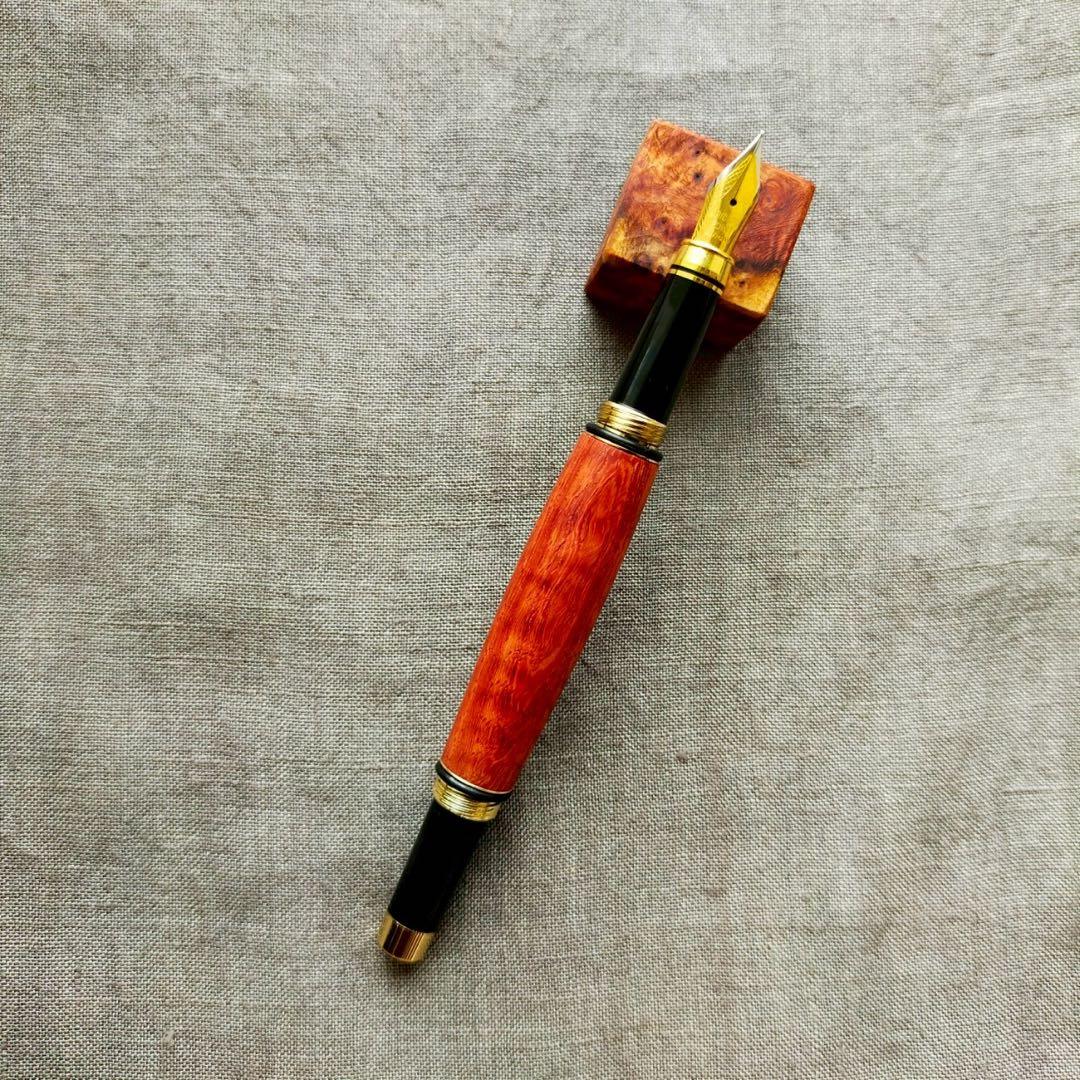 花梨　縮杢　ハンドメイド　木軸　万年筆