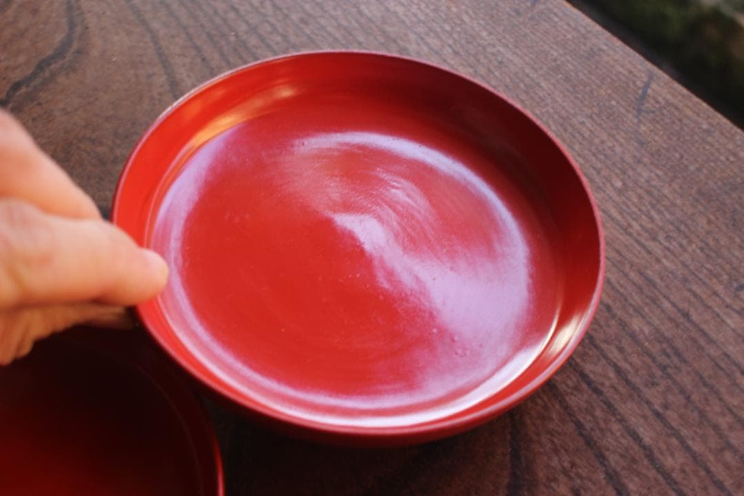小傷有！シンプルデザインに時代朱漆の映える小皿5点（検輪島塗菓子皿銘々皿