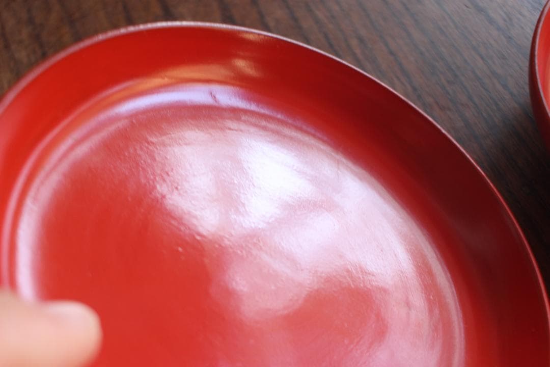 小傷有！シンプルデザインに時代朱漆の映える小皿5点（検輪島塗菓子皿銘々皿