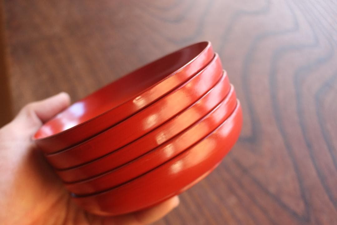 小傷有！シンプルデザインに時代朱漆の映える小皿5点（検輪島塗菓子皿銘々皿