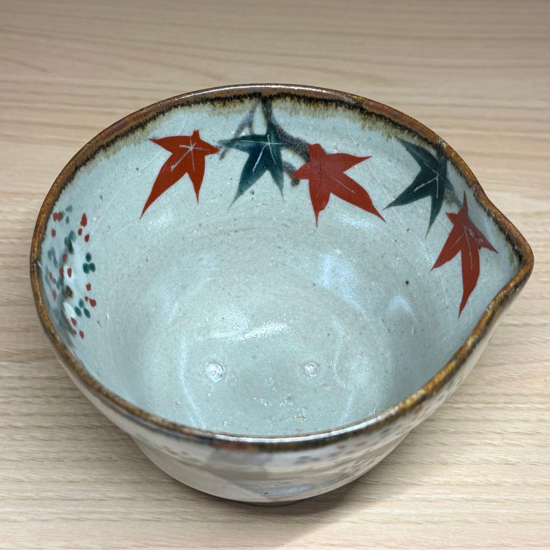 犬山焼 色絵 雲錦手 片口 茶碗 茶道具 酒器 木箱付 0126-A1