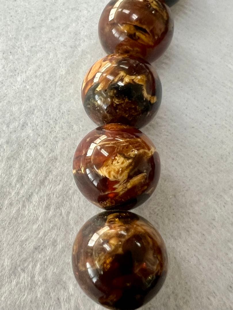 虎琥珀　14mm 数珠　超希少　未完成品