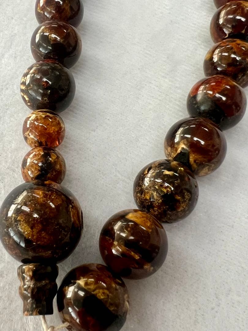虎琥珀　14mm 数珠　超希少　未完成品