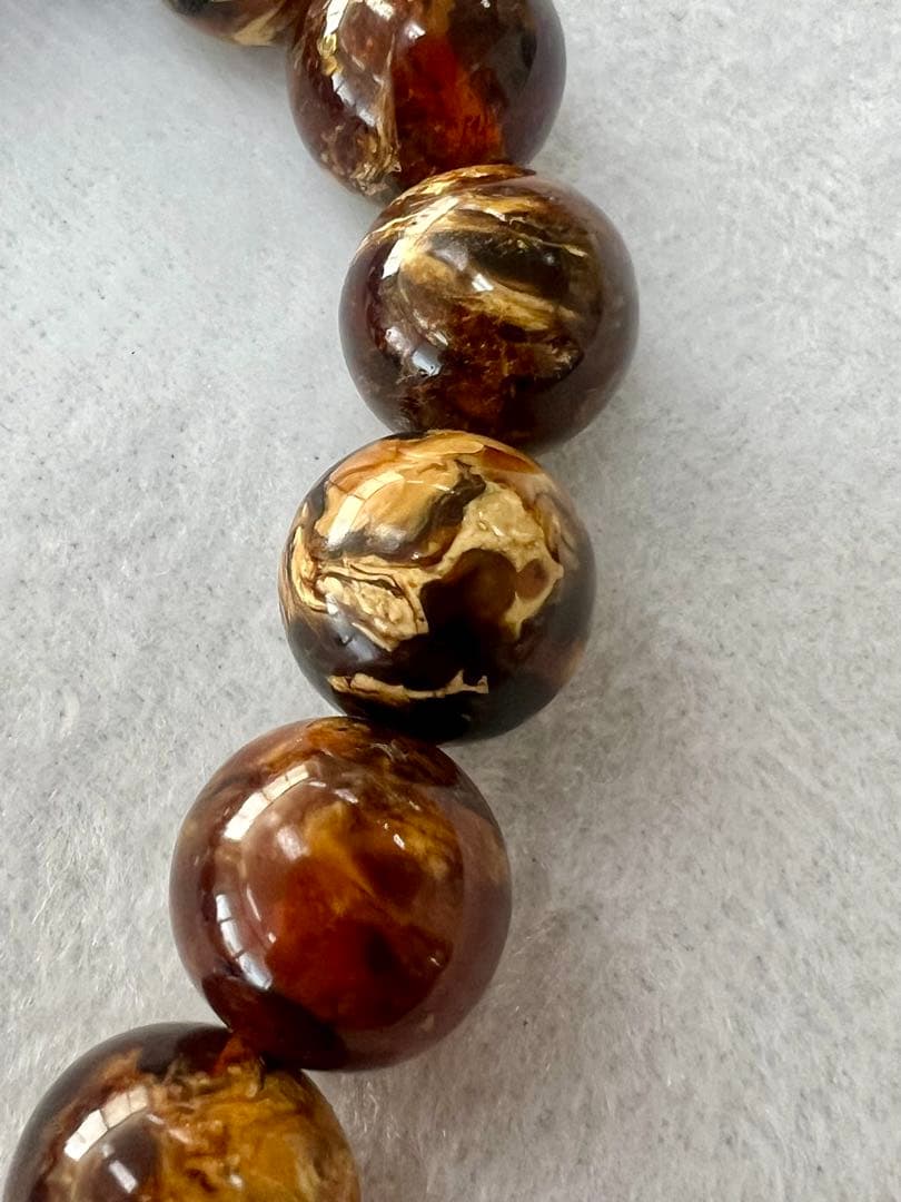 虎琥珀　14mm 数珠　超希少　未完成品