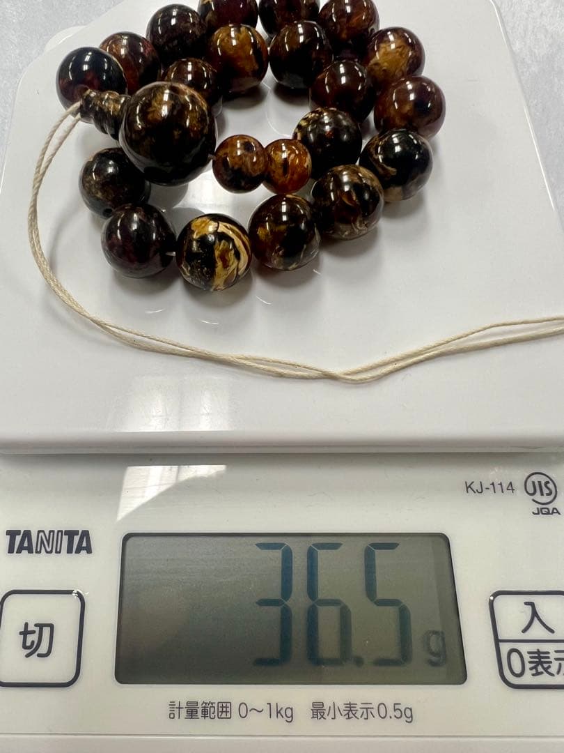 虎琥珀　14mm 数珠　超希少　未完成品