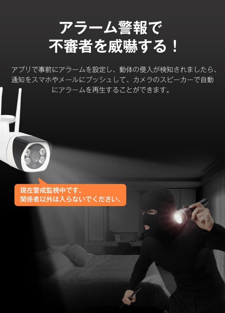 IP防犯カメラ 400万画素 夜間フルカラー屋外 家庭用 ネットワークカメラ W
