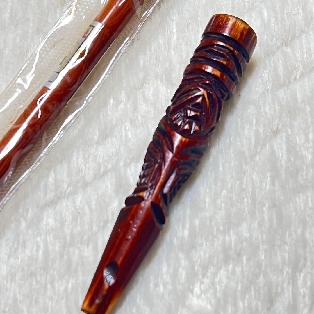 竹製キセル 煙管 木製彫刻入りタバコパイプ 民芸品 コスプレ 小道具