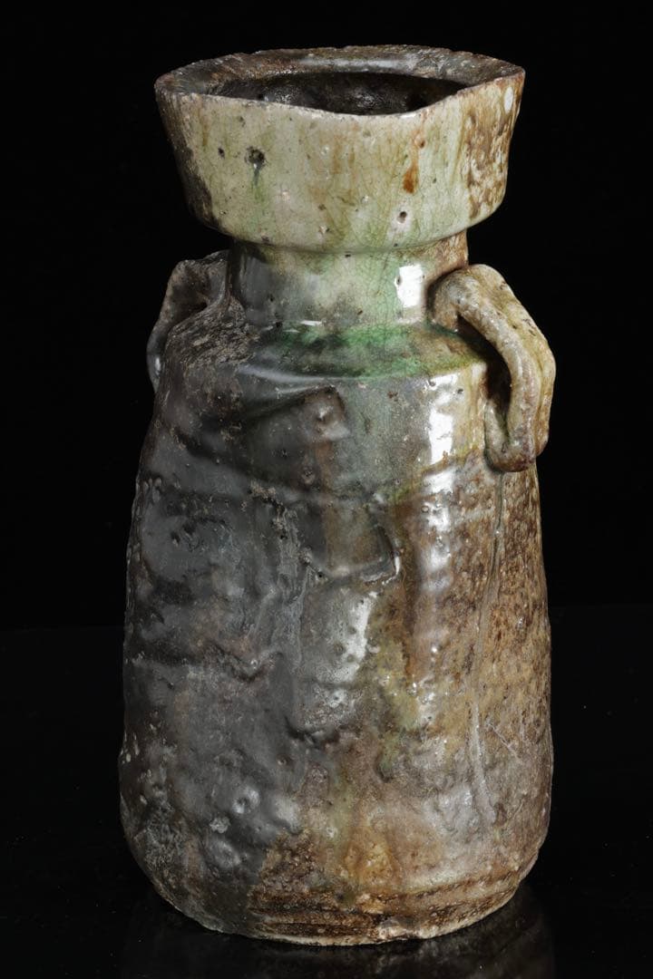 古伊賀耳付花入 花瓶 花器 高さ25㎝ 木箱付 自然釉 窯変 古陶 古美術 骨董