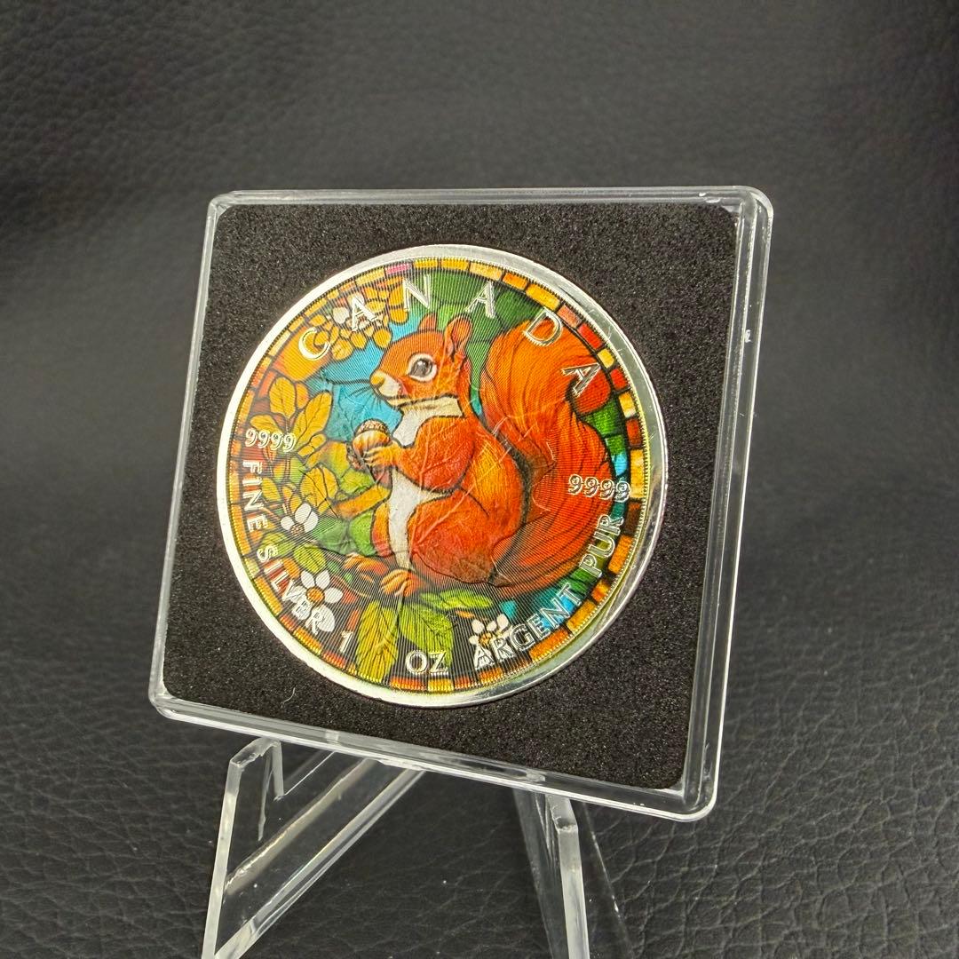 メイプルリーフ 銀貨 カラー ステンドグラス リス 1オンス 1oz 鑑賞ケース