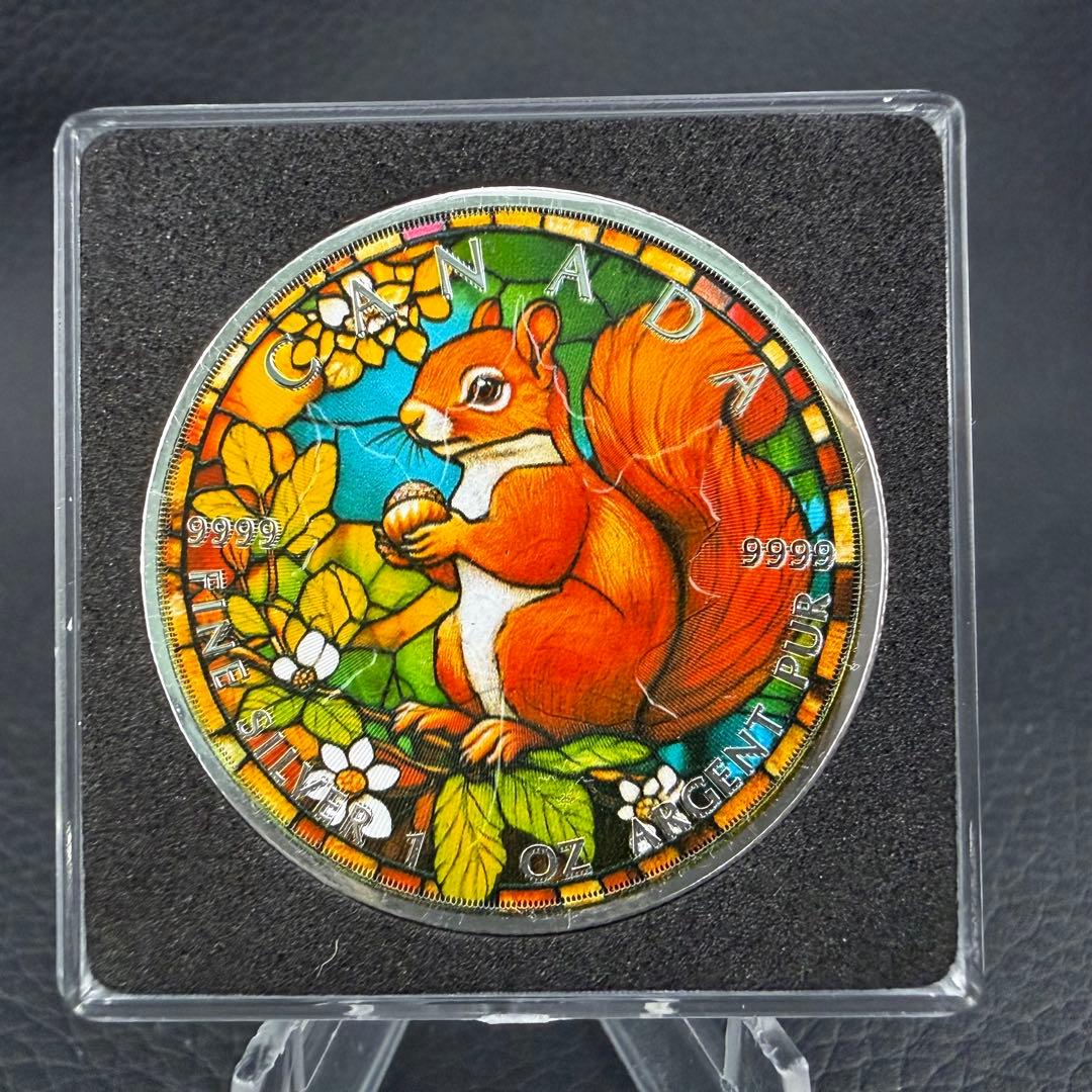 メイプルリーフ 銀貨 カラー ステンドグラス リス 1オンス 1oz 鑑賞ケース